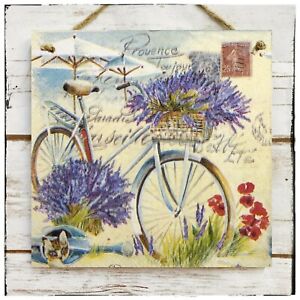 Placa colgante de pared/imagen Rústico País/Bicicleta Garden Cottage Flores Ollas 