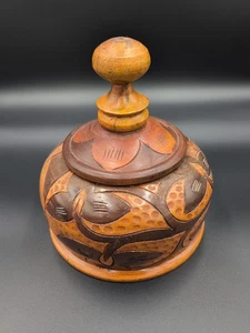 Vintage South East Asian Carved Lidded Wooden Round Bird Box - Picture 1 of 8