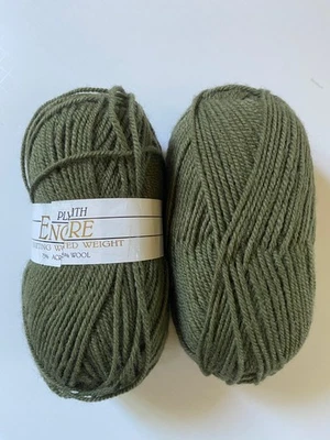 Encore Worsted Weight Yarn Plymouth 045 olive green wool yarn blend two skeins - Image 1 of 3