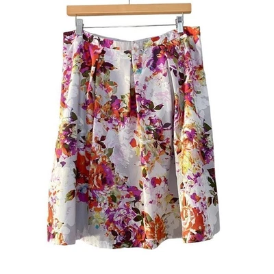 The Limited Floral A-Line Skirt L Pleated Satin White Pink Orange Wedding Guest - Image 1 of 4