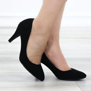 Closed Toe Low Mid Heel Dress Velvet Pump - Picture 1 of 16
