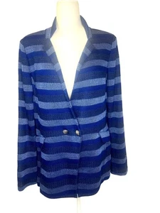 St. John Blue Striped Jacket Ladies Size 14 Long Sleeve Wool Blend Blazer Career - Picture 1 of 10