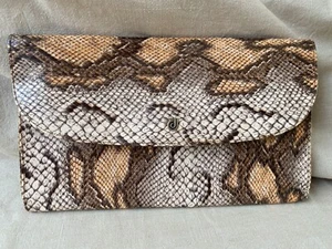Snakeskin Clutch / Shoulder Bag - detachable metal strap - neutral colours - Picture 1 of 10