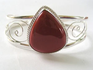 HANDMADE STERLING SILVER GEMSTONE CUFF BRACELET IN SUN STONE Free Ship 382 - Picture 1 of 2