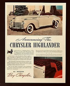 Chrysler Highlander 1940 convertible anuncio escocés a cuadros impresión de colección AD - Imagen 1 de 1