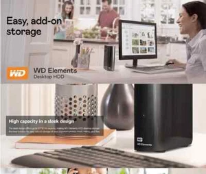 WD 12 TB Elements Desktop External Hard Drive - USB 3.0, Black BRAND NEW - Afbeelding 1 van 8