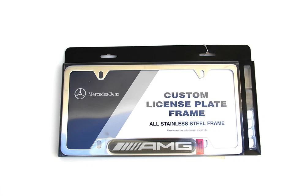 MERCEDES-BENZ STAINLESS STEEL AMG CARBON FIBER LICENSE PLATE FRAME NEW GENUINE - Image 1 of 4