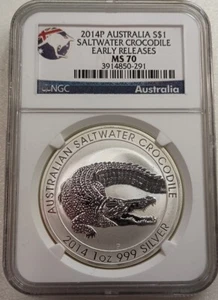 2014-P Australia Saltwater Crocodile $1 1oz Silver Coin NGC MS70 ER #291 - Picture 1 of 4