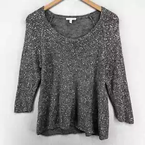 EILEEN FISHER Pullover M Leinenmischung Metallic Rundhals 3/4 Arm silbergrau - Bild 1 von 8