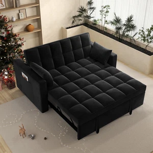 Loveseat Convertible Sleeper Sofa Bed, Black - Picture 1 of 12