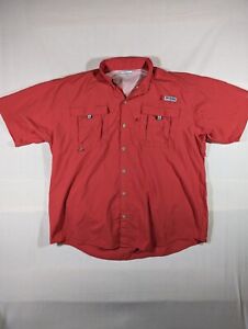 Columbia PFG Shirt Mens XL Fishing Vented Red Short Sleeve Button Down