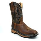 Men's Work Boots Square Toe Western Safety Genuine Leather Slip & Oil Resistant