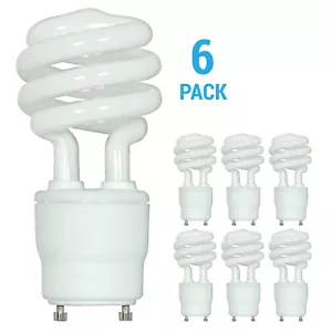 6 Pack Satco S8209 Compact Fluorescent 18W 120V T2 Spiral Bulbs Twist GU24 4100K - Picture 1 of 4