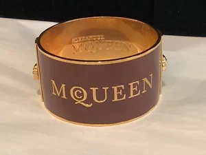 RARE AUTHENTIC ALEXANDER McQUEEN GOLD TONE & BROWN ENAMEL SKULL BANGLE BRACELET - Picture 1 of 8