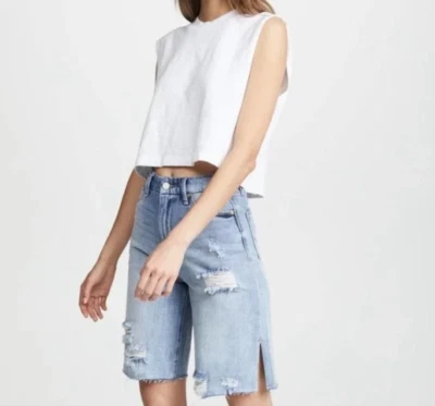 NWT Habitual High Rise Bermuda Distressed Denim Shorts Blue Size 27 — 第 1/4 张图片