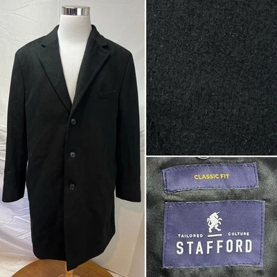 Top coat Stafford masculino 50R ajuste clássico mistura de lã preto  - Imagem 1 de 4