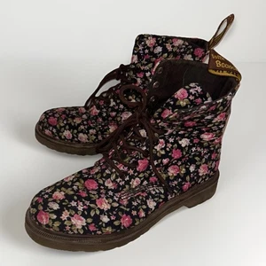 Dr Martens Page Cherry Red Rose Canvas Boots Womens Size 9 Mens Size 7 - Picture 1 of 7