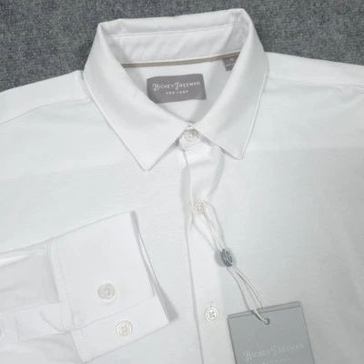 全新带标签 Hickey Freeman 正装衬衫男式小号白色弹力经典合身纽扣 — 第 1/4 张图片
