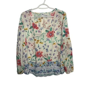 Blusa antigua azul marino floral manga globo mujer mediana boho bohemia cottagecore - Imagen 1 de 6