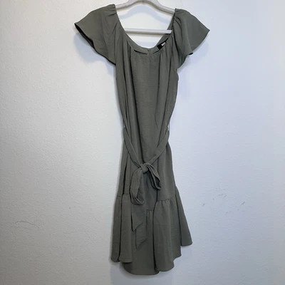 DKNY | Ruffled Hem Mini Dress Olive Size 4 - Vacation Beach NWT $99 MSRP - Image 1 of 4