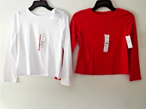 NWT Wonder Nation Girls Lot Of 2 Long Sleeve Tee Shirts SZ: M (7-8) White & Red - Picture 1 of 6