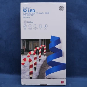 4 Candy Cane Pathway LED Lights GE StayBright Warm White 2127371 Christmas New - Picture 1 of 10