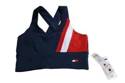 TOMMY HILFIGER 运动女式性能运动文胸 XS 海军蓝 富红色 全新带标签 — 第 1/4 张图片