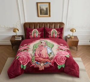 VIRGIN OF GUADALUPE BLANKET  WITH SHERPA  SOFTY THICK & WARM 3 PCS QUEEN SIZE - Picture 1 of 1