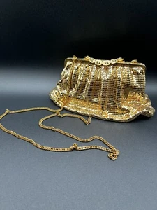 Vintage Whiting and Davis Gold Mesh Purse with Chain Strap Rhinestone Clasp - Picture 1 of 5