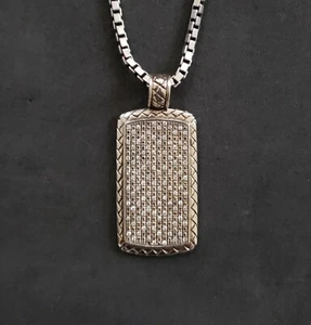 T & C Town Country Mens White Gold plated Diamond Dog Tag Pendant 18" box chain - Picture 1 of 7