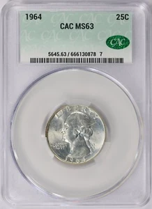 1964 Washington Quarter CACG MS63 - Picture 1 of 2