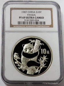 1987 SILVER CHINA 10 YUAN 1 OZ PROOF PANDA NGC PF 69 ULTRA CAMEO - Picture 1 of 2