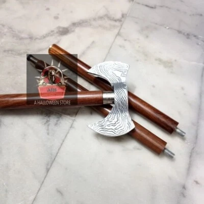 Bastón de madera marrón con mango de hacha vikinga 3 pliegues bastón fiesta de Halloween disfraz Foto 1 de 4