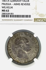 German States Prussia 1861 A Taler Coin Thaler NGC MS 62 VZ/F.STG UNC Deutsch - Picture 1 of 3