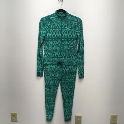 Airblaster Green Geometric Long Sleeve Thumbhole Zip Up Crop Ninja Jumpsuit XS - Image 1 of 4