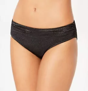 Kenneth Cole Women's Shiny Silver Metallic Shirred Bikini Bottom, Black M, L, XL - Picture 1 of 3