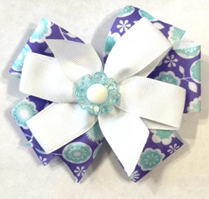 Beautiful Turquoise Flower with White Pearl Inspired hair bow for girls. - Picture 1 of 2