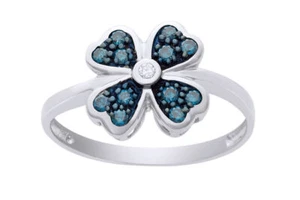 1/4 Ct Blue & White Diamond 14k White Gold Plated Sterling ClPlated Ring - Picture 1 of 2