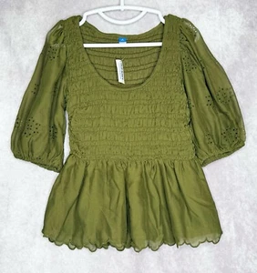 Top de chifón calado manga abullonada ajustado medio alto verde conífera Old Navy para mujer - Imagen 1 de 10