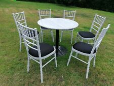 Marble Table & Chairs Cast Iron Base + 6 Grey Chiavari Chairs Solid Marble 