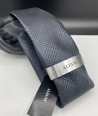 Corbata de cuello de poliéster ALFANI para hombre ~ negra ~ Foxboro a cuadros ~ NUEVA PRECIO DE VENTA SUGERIDO POR EL FABRICANTE: $55. Foto 1 de 3