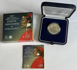 5 Euro farbig Silber Italien 2022, 700. Todestag Dante Alighieri Fegefeuer - Bild 1 von 3