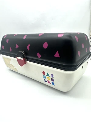 Vintage 1980s Caboodles of California Makeup Case 3 Tier w/ Mirror Black Purple - Image 1 of 4