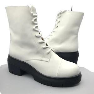 Stuart Weitzman boots sz 8.5 C/Wide Nisha white leather ankle combat lace up new - Picture 1 of 12