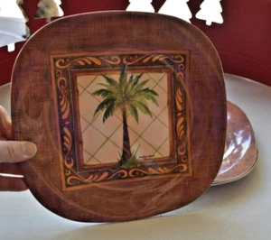 4 ~ Melamine 8.5" Luncheon Plates KELLER CHARLES of Philadelphia Palm Tree Motif - Picture 1 of 7