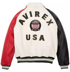 Men’s Avirex USA American Bomber Flight Real Cowhide Multicolor Leather Jacket - Picture 1 of 3