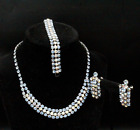 Vintage Designer High End Blue White AB Crystals Silver Tone Necklace Set