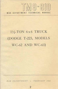 TM9-810 Dodge 1-1/2 ton WC62 63 G507 6x6 T223 WW2 maintenance technical Book - Picture 1 of 1