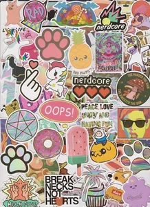 60 pcs Lot vinyl waterproof sticker decal! Cool pink colorful waterproof decals - Picture 1 of 3