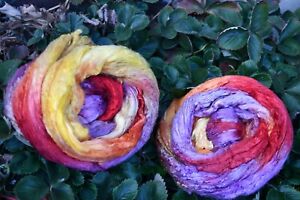 Mulberry Silk Hand Dyed 4 Ounces Spinning Card Mardi Gras